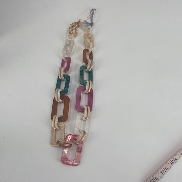 NWT Rush by Denis Charles chunky acrylic multi colored chain necklace - Picture 3 of 6